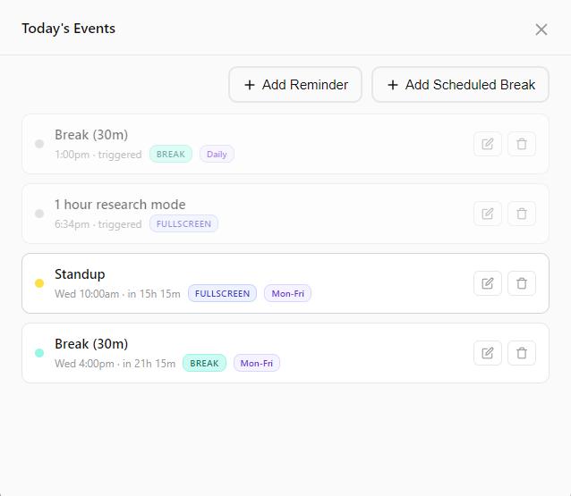 Today's events list